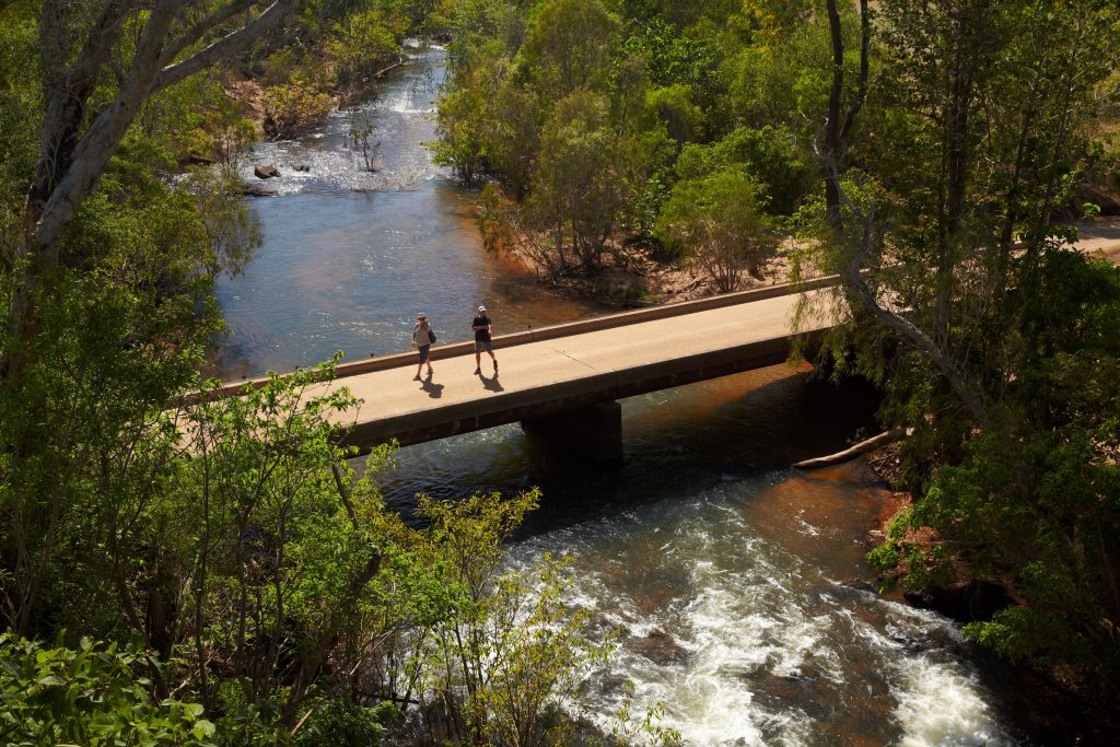 People On Old Low Level Road Bridge Adelaide River Northern Territory